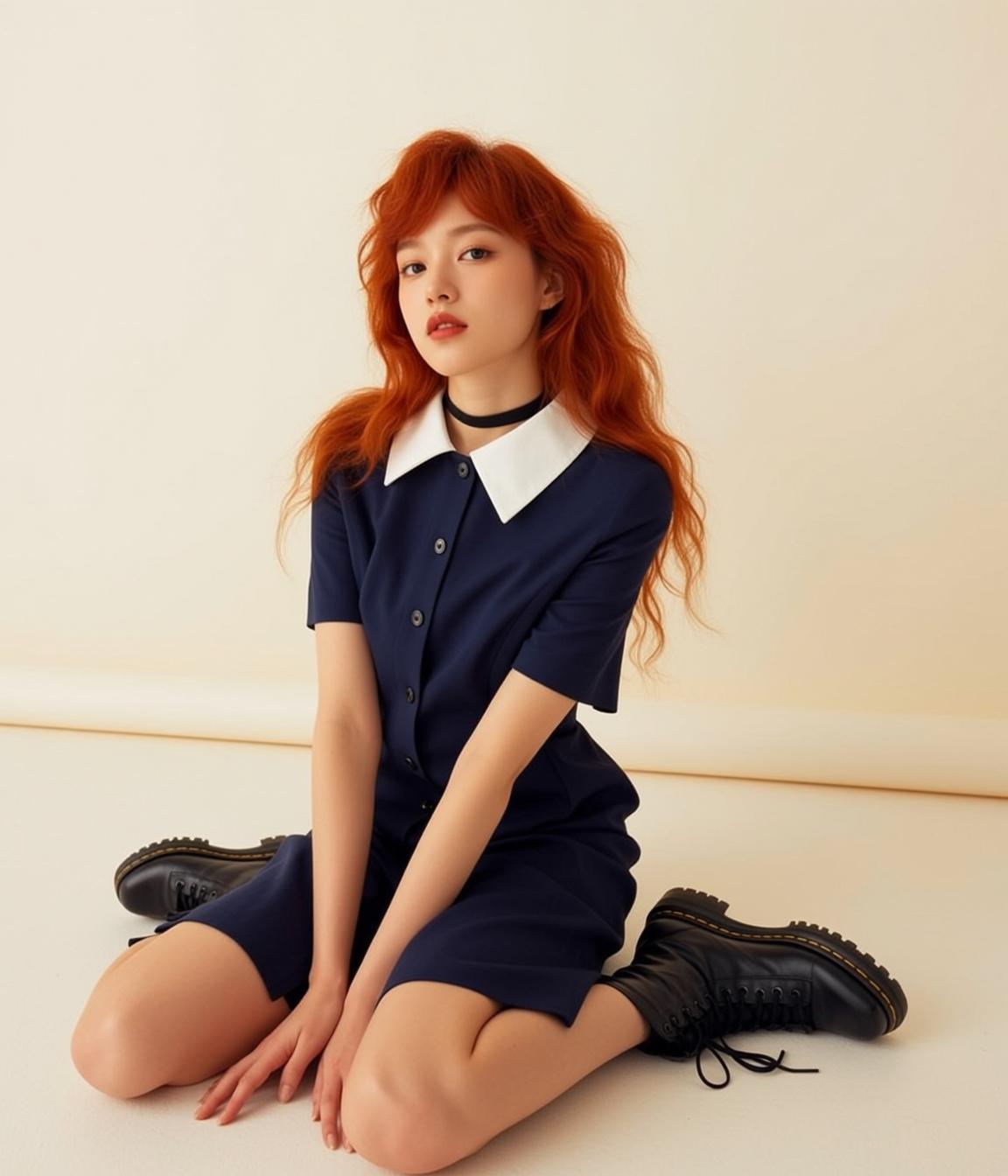 Navy Shirt Dress Studio Pose