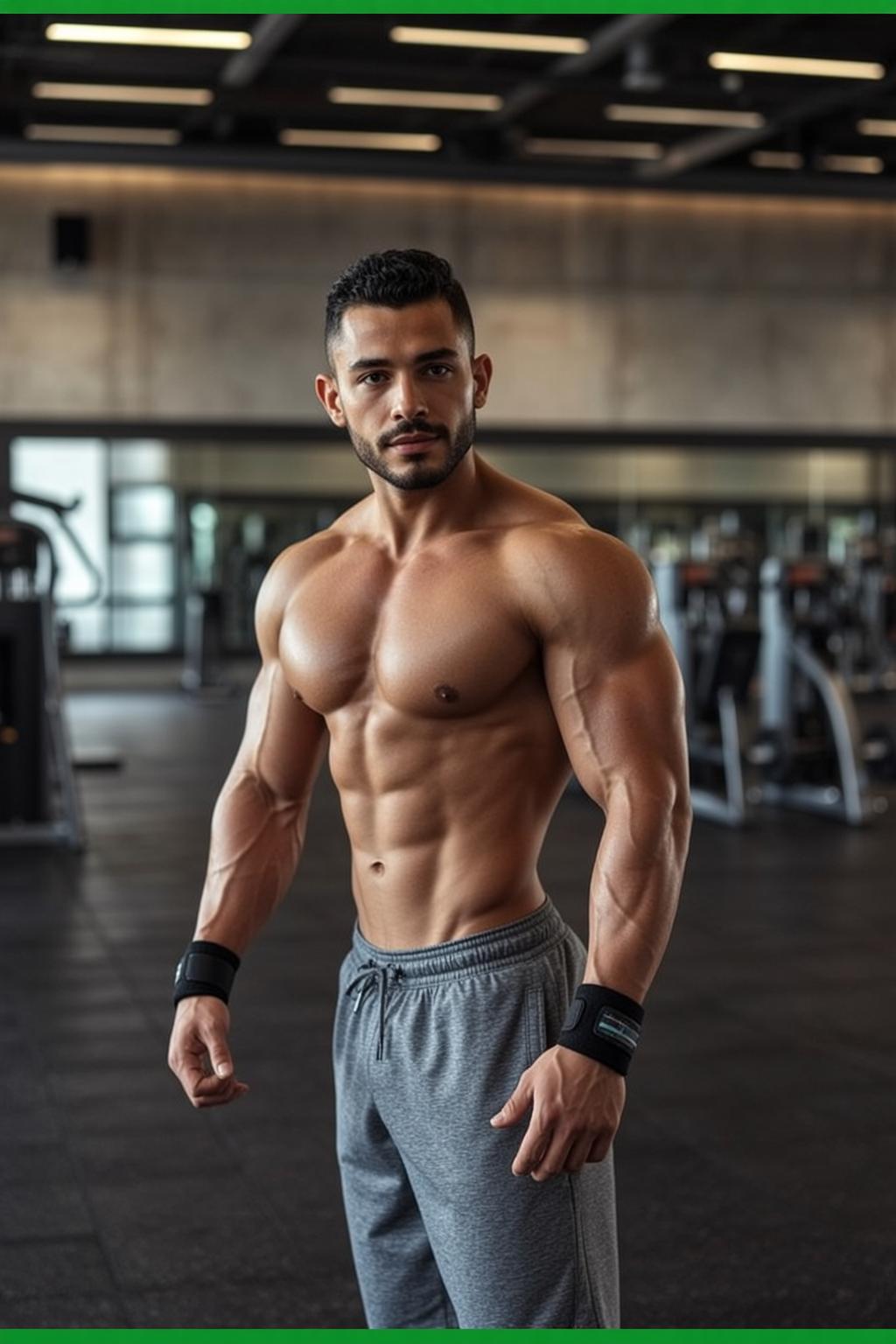 Muscular Short Dark Hair Tan Skin Grey