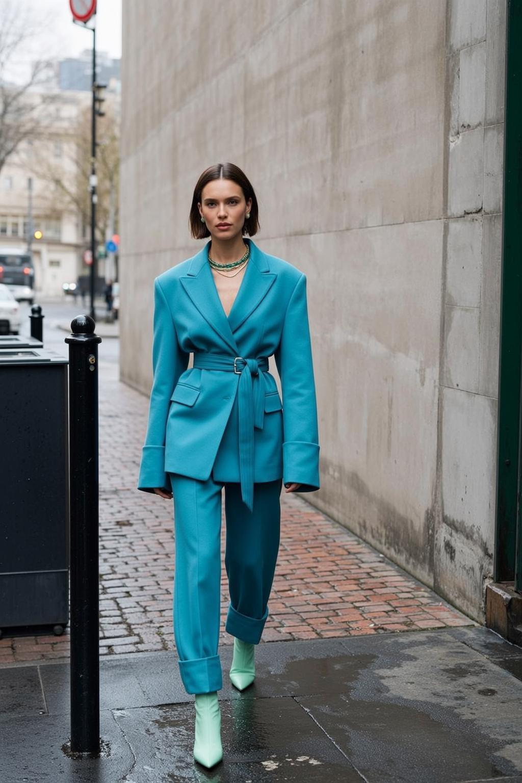 Teal Blazer Woman City Street Fashion