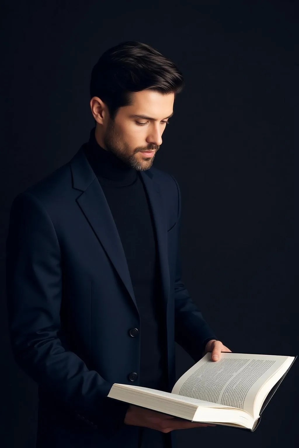 Handsome Beard Dark Styled Fair Black Turtleneck