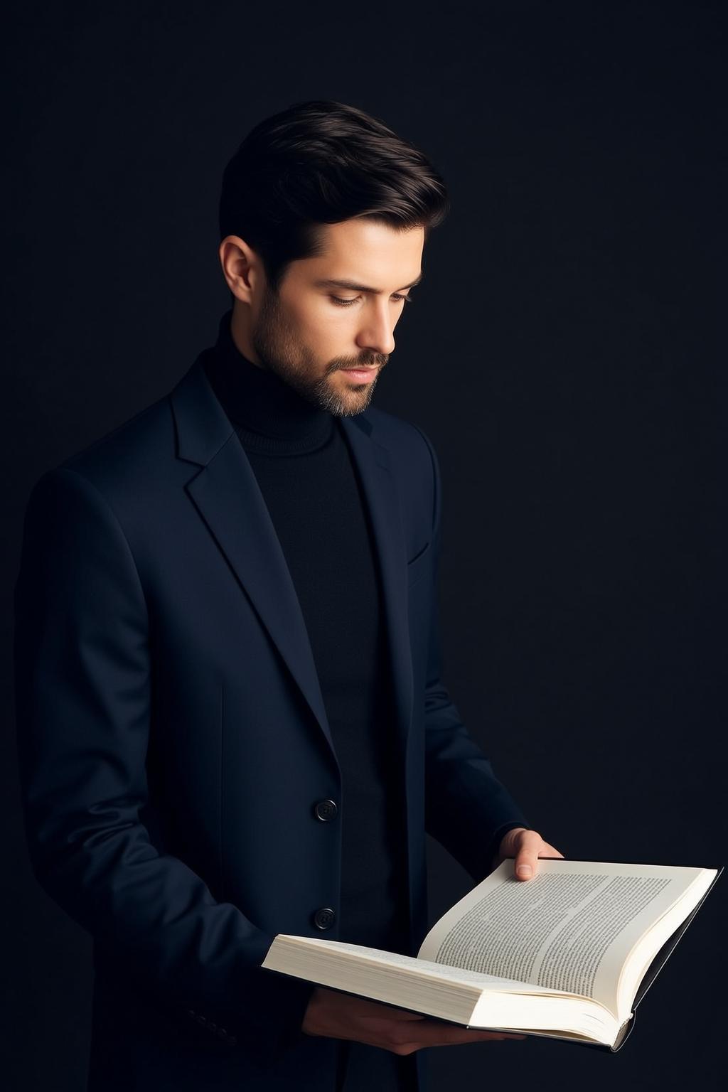 Handsome Beard Dark Styled Fair Black Turtleneck
