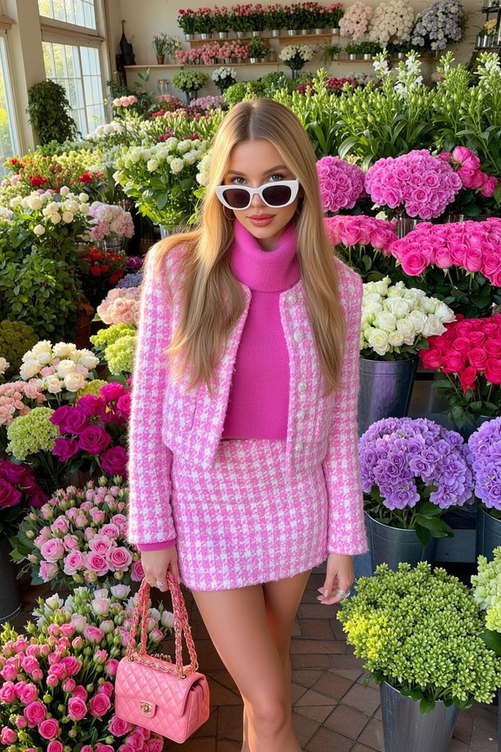 Barbiecore Young Long Blonde Fair Pink Turtleneck