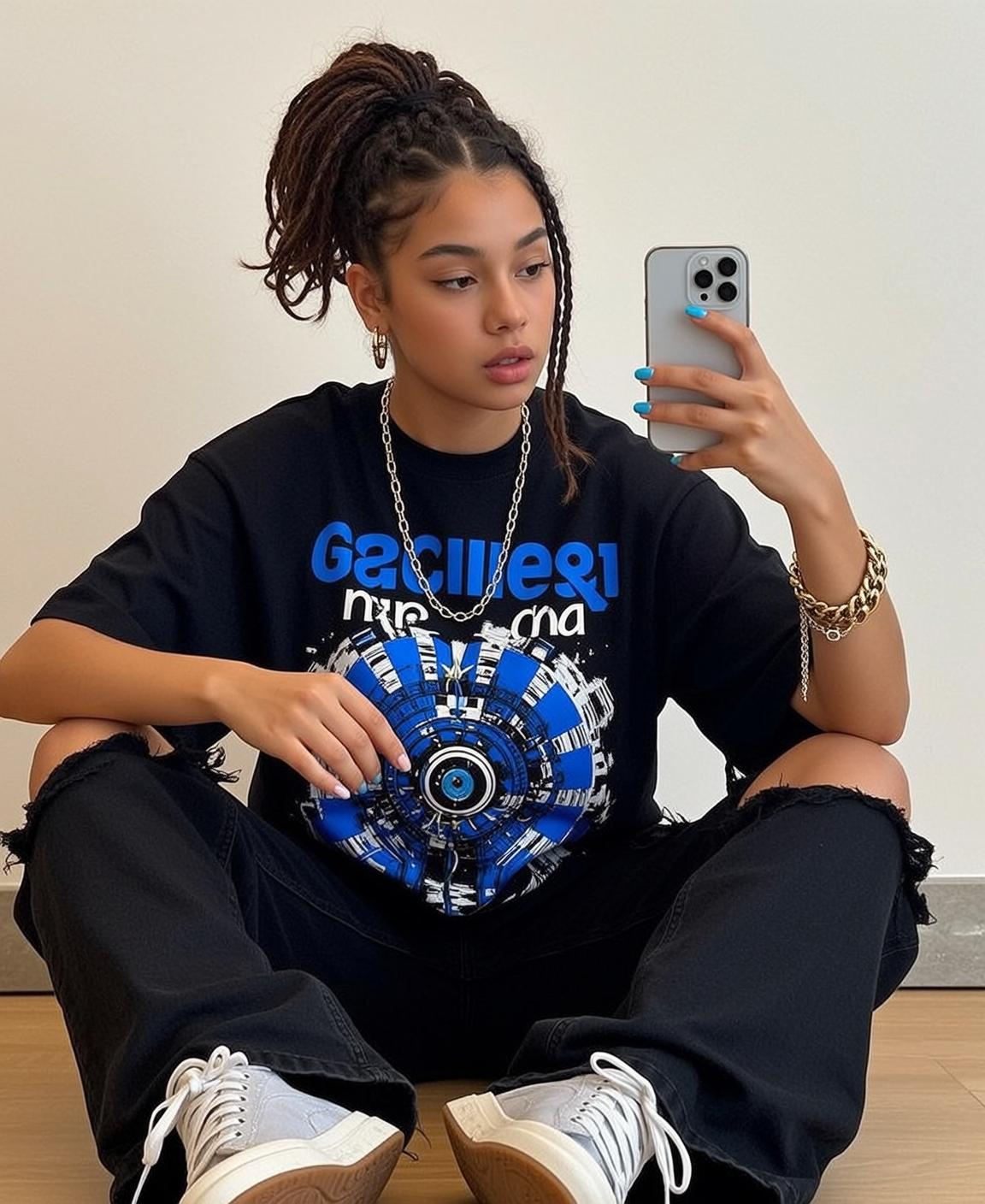 Dreadlocks Taking Selfie On Wooden Floor