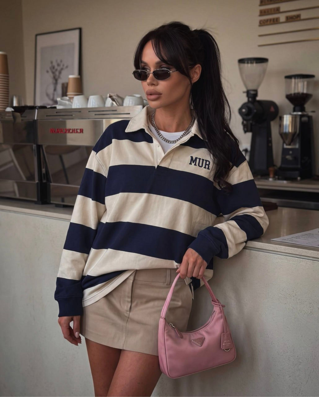 Girl In Coffee Shop Casual Fashion Iphone Shot