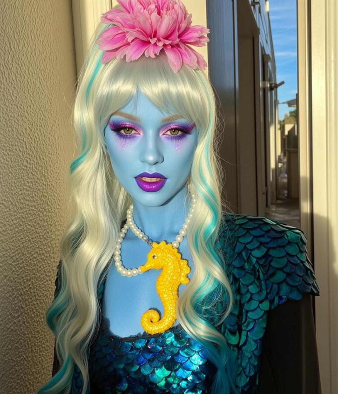 Halloween Makeup Blue Skin Glittery Accents Long