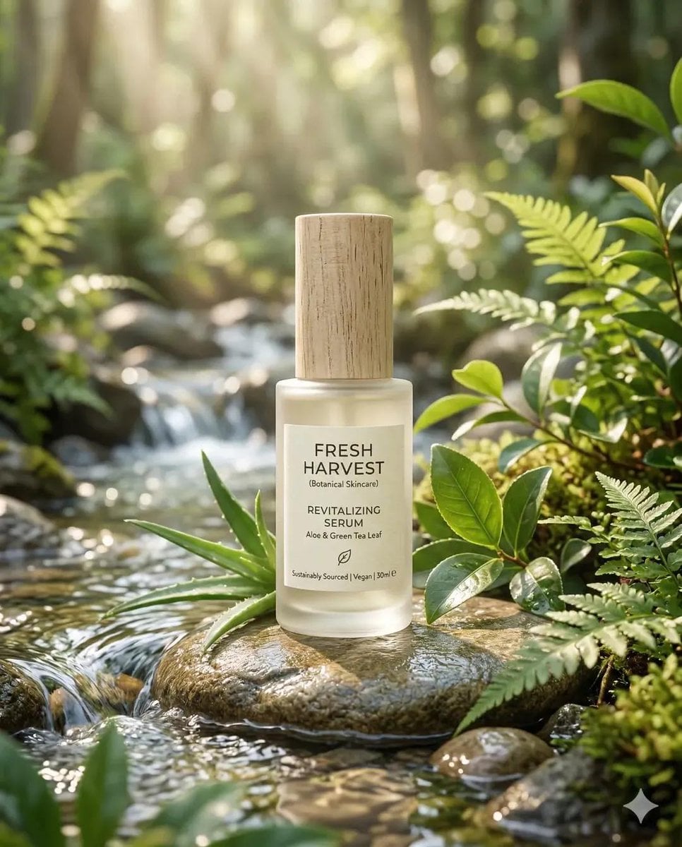 Minimalist Skincare Bottle Serene Natural Setting Soft Sunlight