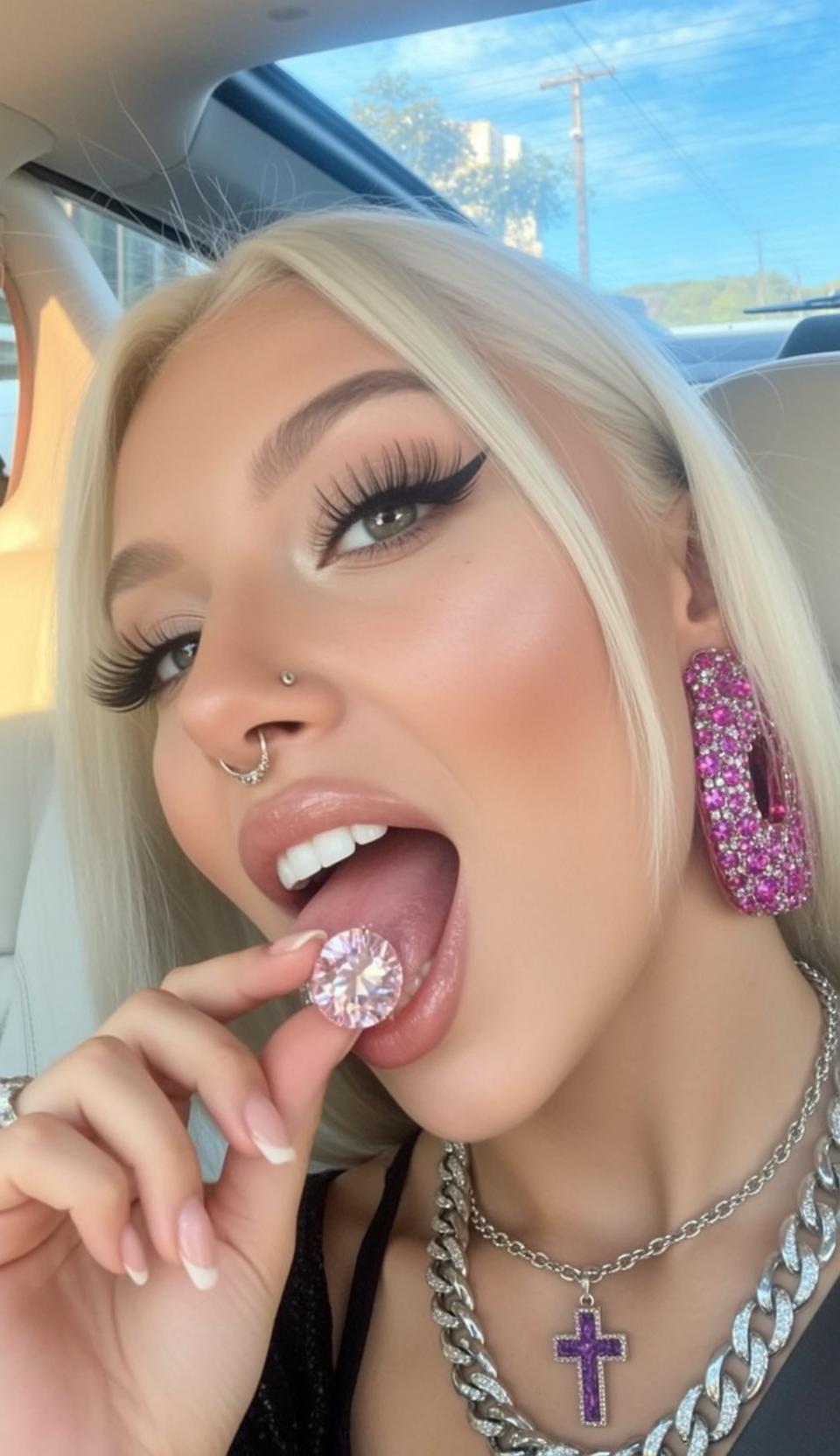 Pink Gem Car Selfie