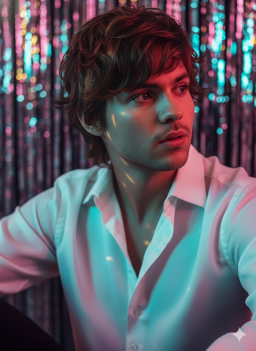 Masculine Portrait In Retro-futuristic Night Ambience