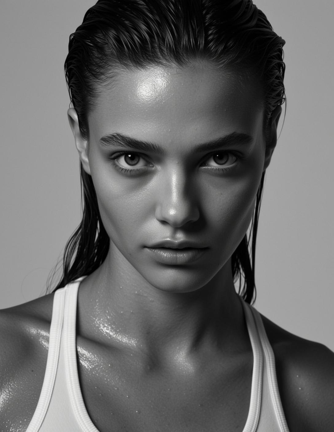 Medium Shot Black And White Photorealistic Portrait Young Woman With