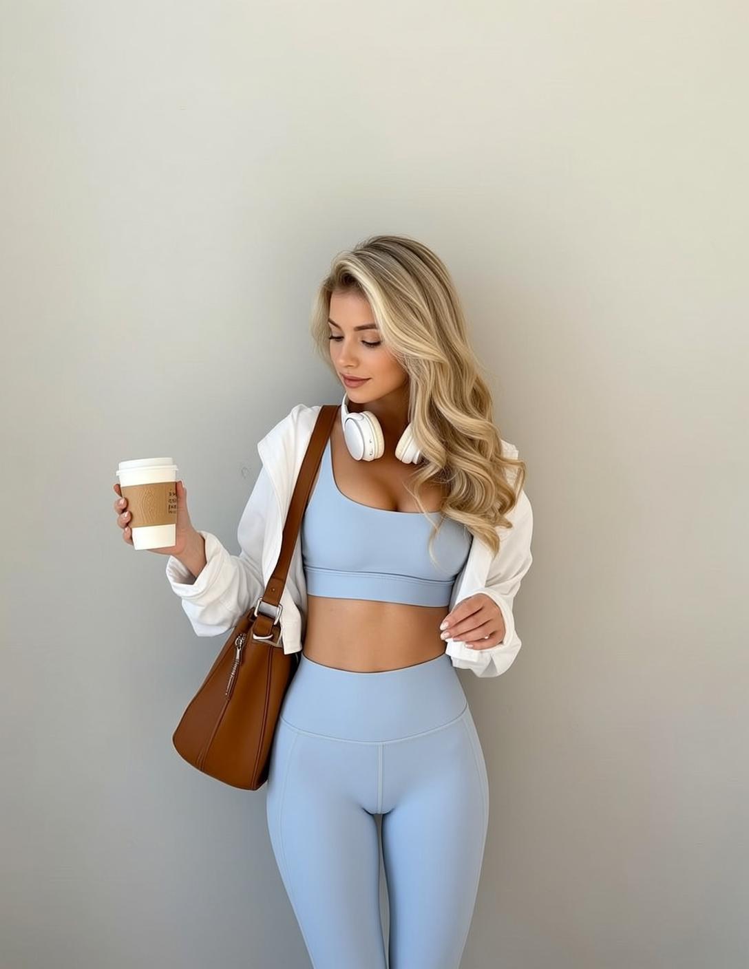 Blue Leggings Coffee Run