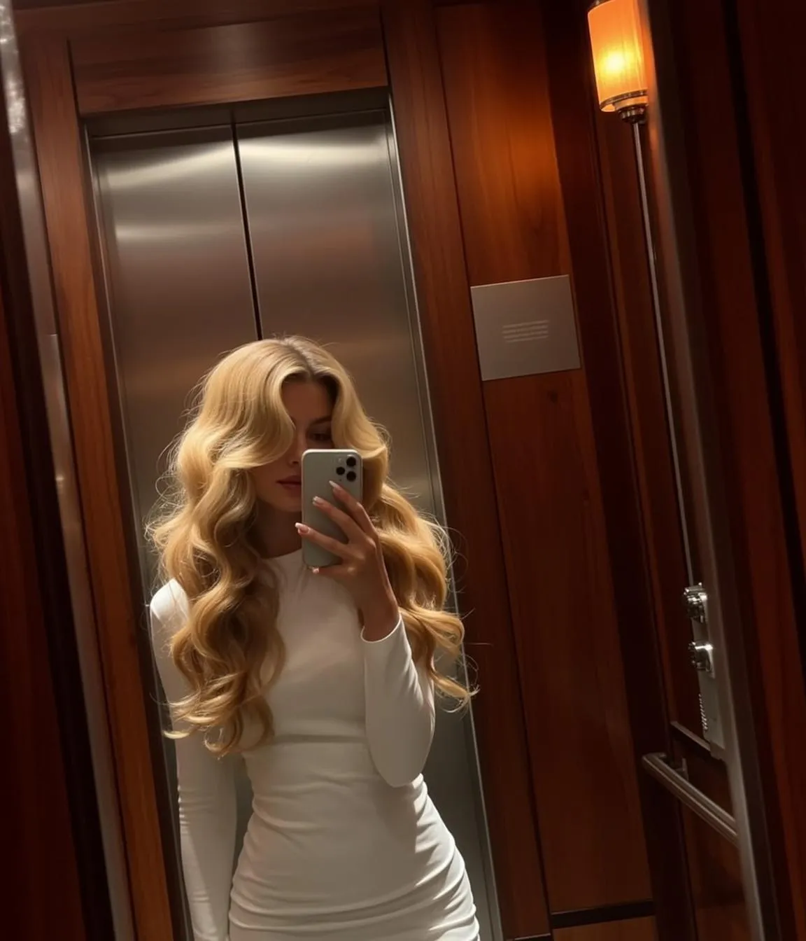 Elevator Selfie White Dress
