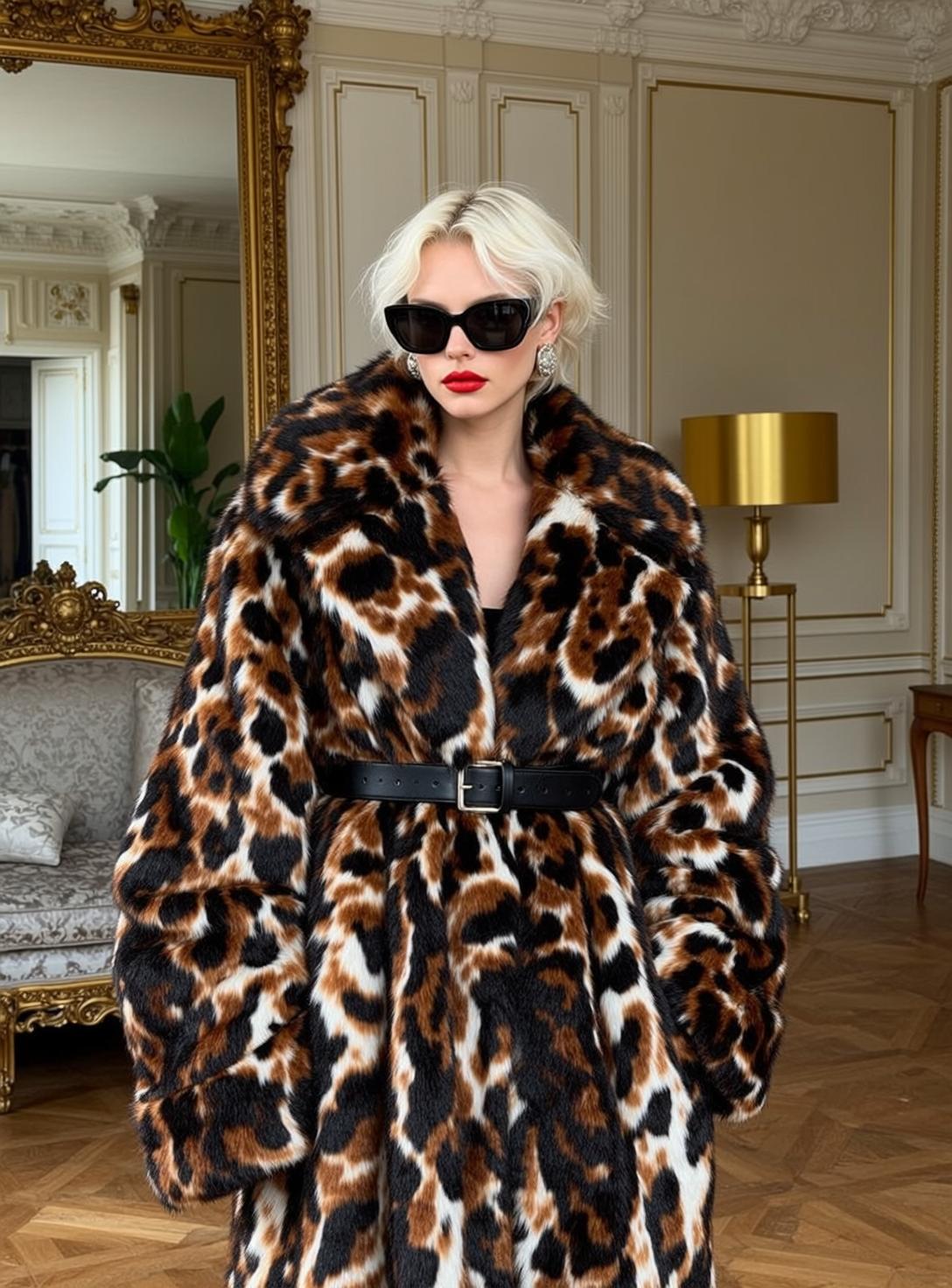 Leopard Coat Opulent Gold Interior Silver Buckle Sunglasses