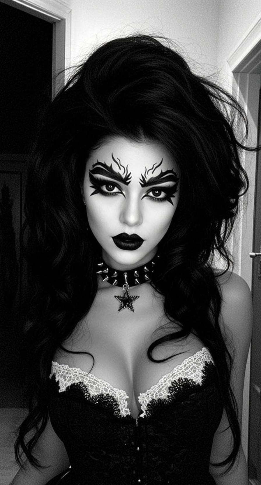 Halloween Makeup Young Long Dark Wavy Pale