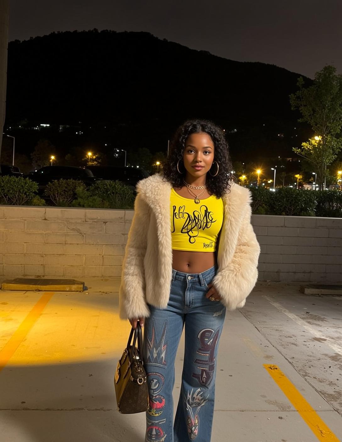 Yellow Crop Top Night Parking Lot