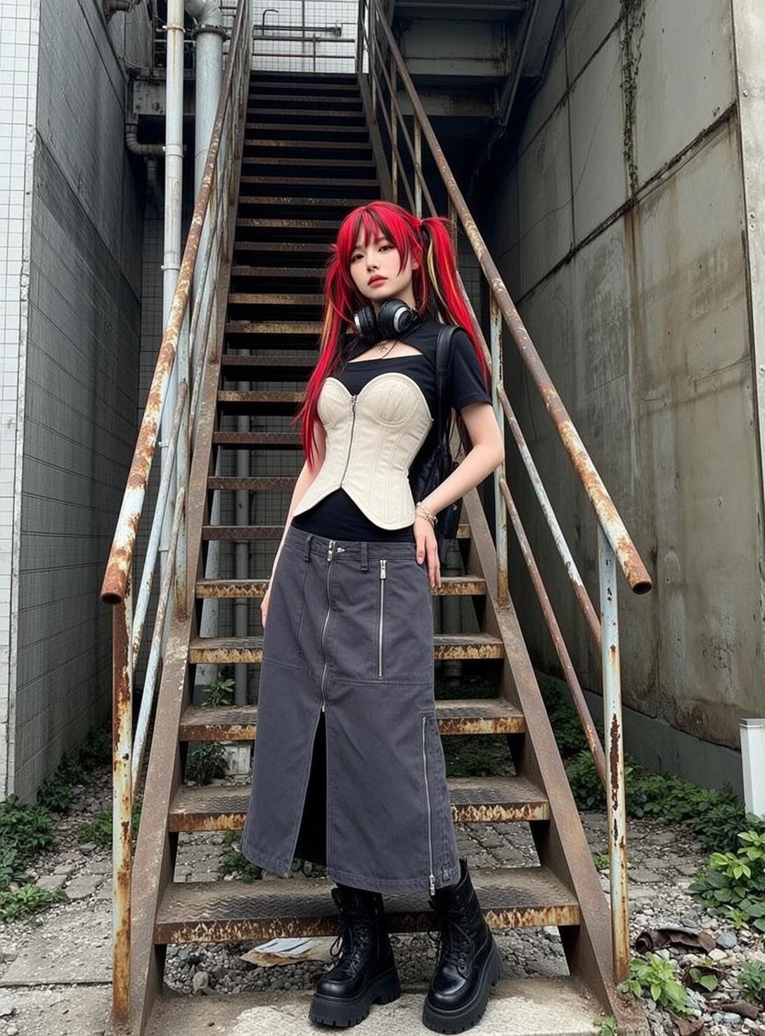 Acubi Young Bright Red Yellow Streaks Pigtails