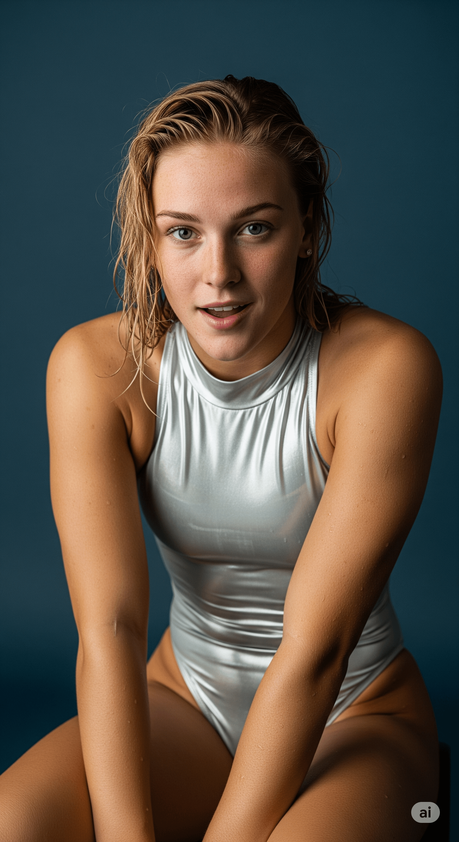 Silver Bodysuit Wet Hair Studio