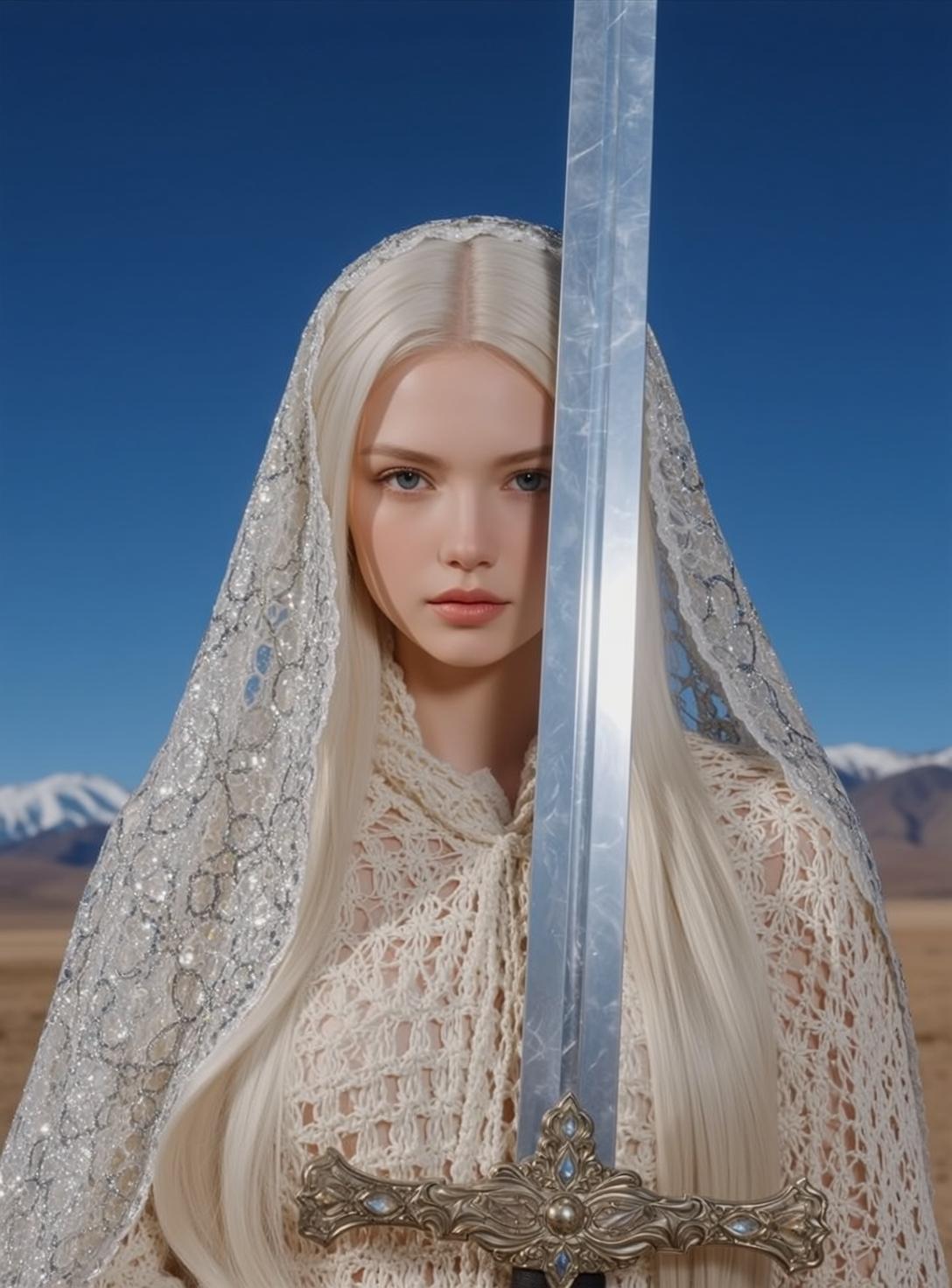 Crochet Top Veil Sword Portrait