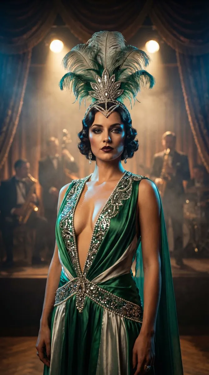 Emerald Silk Gown 1920s Performer Jazz Stage