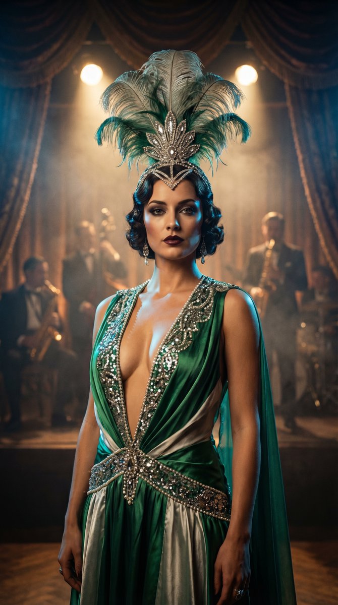 Emerald Silk Gown 1920s Performer Jazz Stage