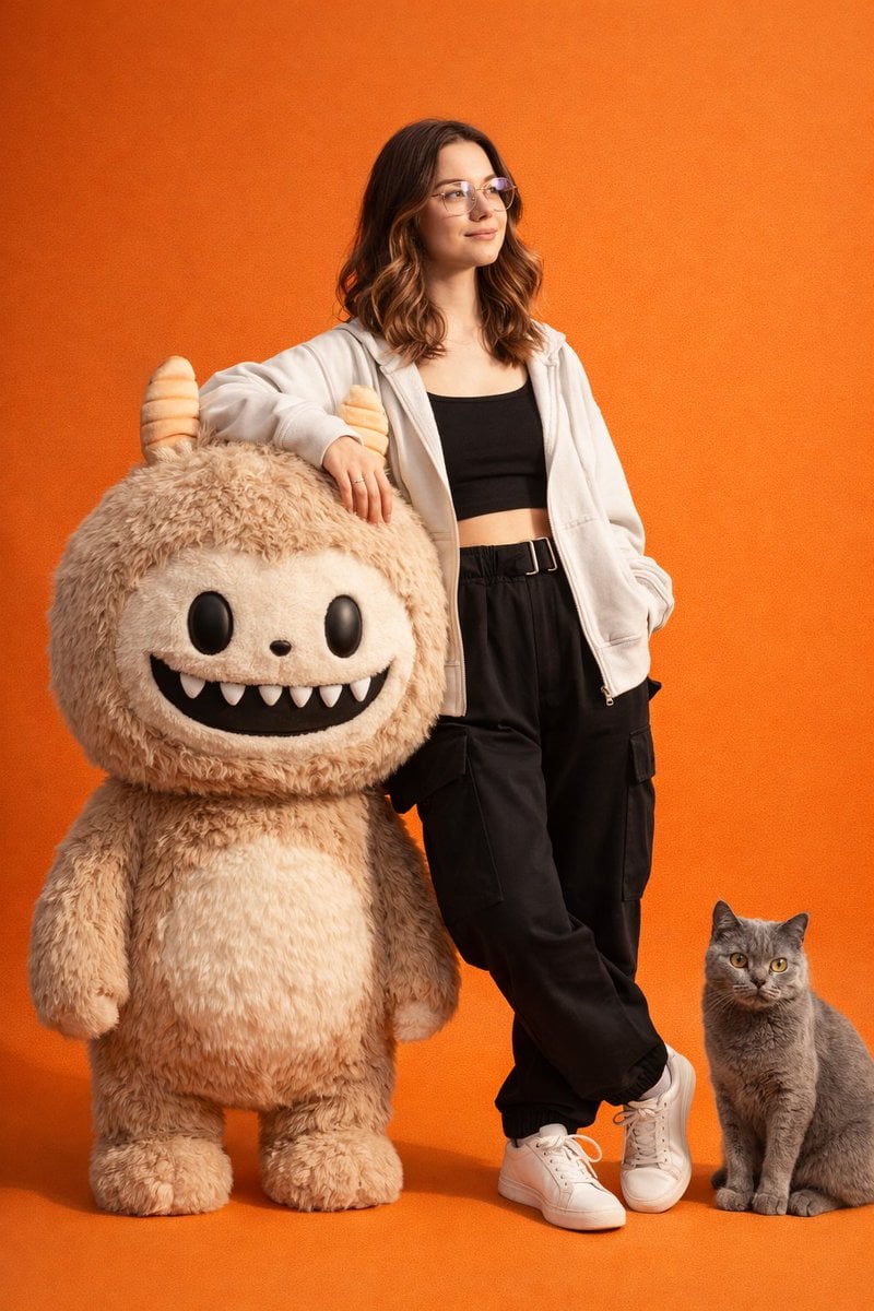 Gen Z Fashion Labubu Cat Studio Photoshoot