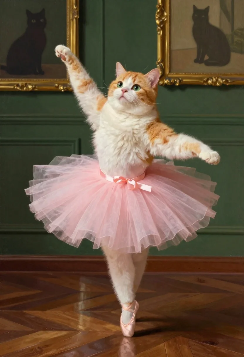 Digital Painting Chubby Orange And White Cat Wearing Pink Tulle reference photo