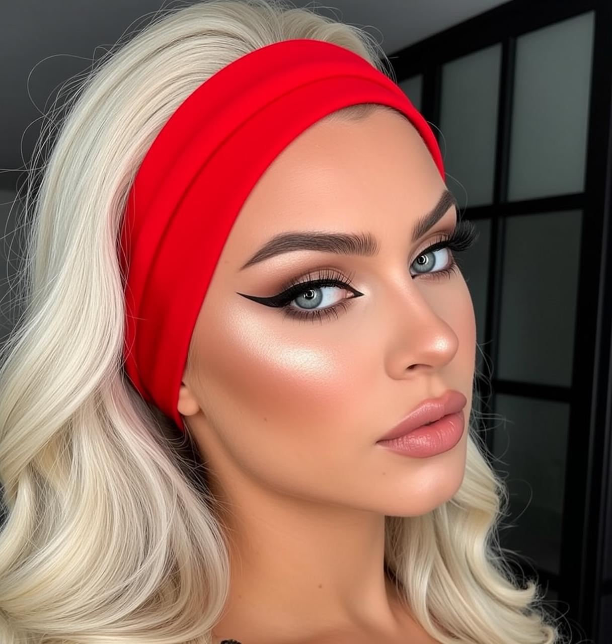 Photorealistic Portrait Woman With Striking Blue Eyes Her Head Turned