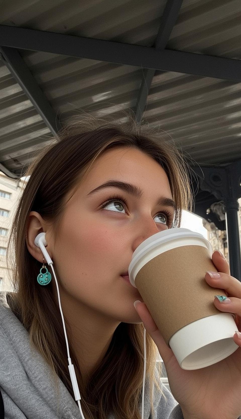 Grey Hoodie Coffee Cup Portrait