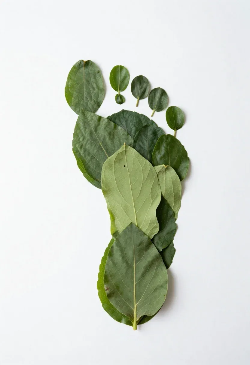 High-resolution Top-down Shot Foot Shape Composed Entirely Green Leaves Arranged
