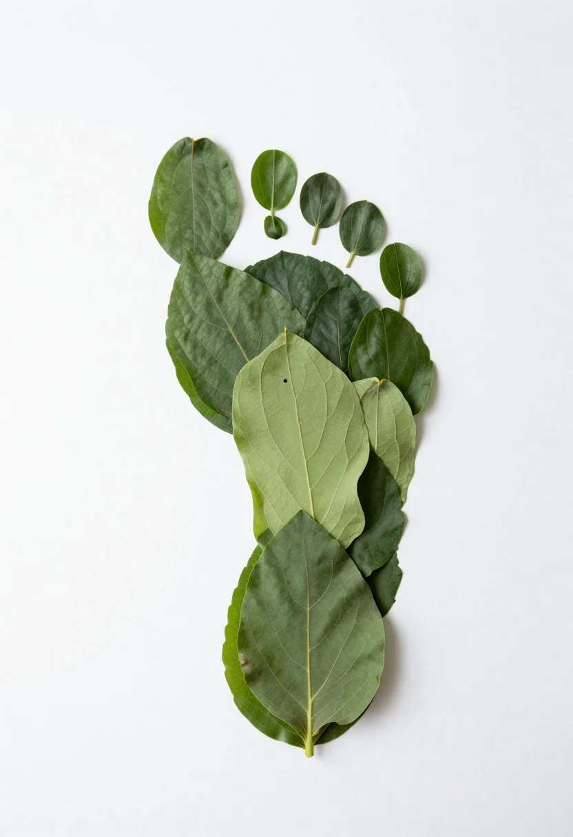 High-resolution Top-down Shot Foot Shape Composed Entirely Green Leaves Arranged reference photo