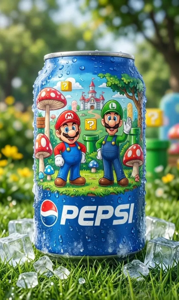 Pepsi Can With Mario Luigi Art On Grass
