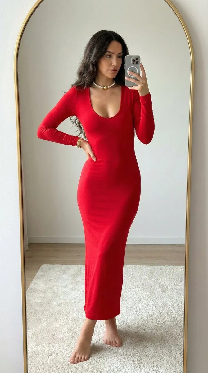Earrings Necklace And Bracelets In Mirror Selfie