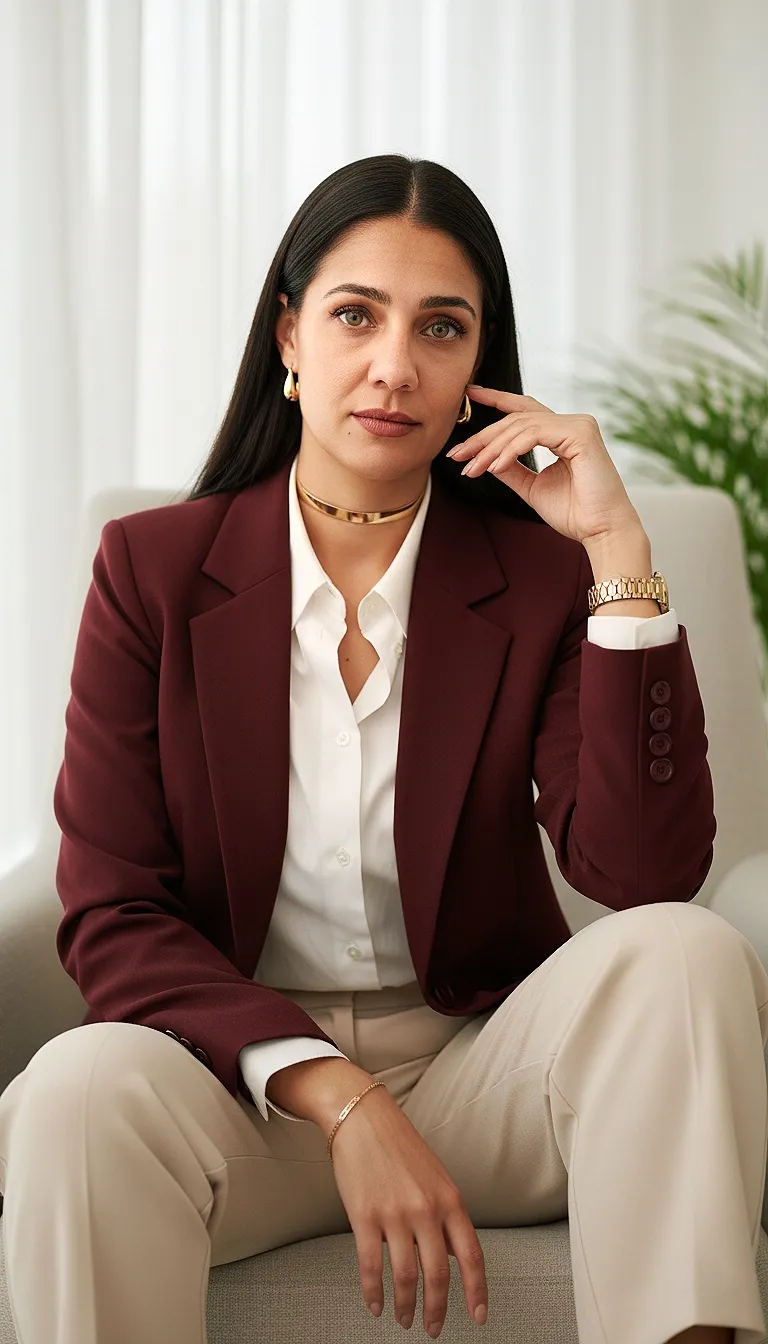 Confident Woman In Burgundy Blazer