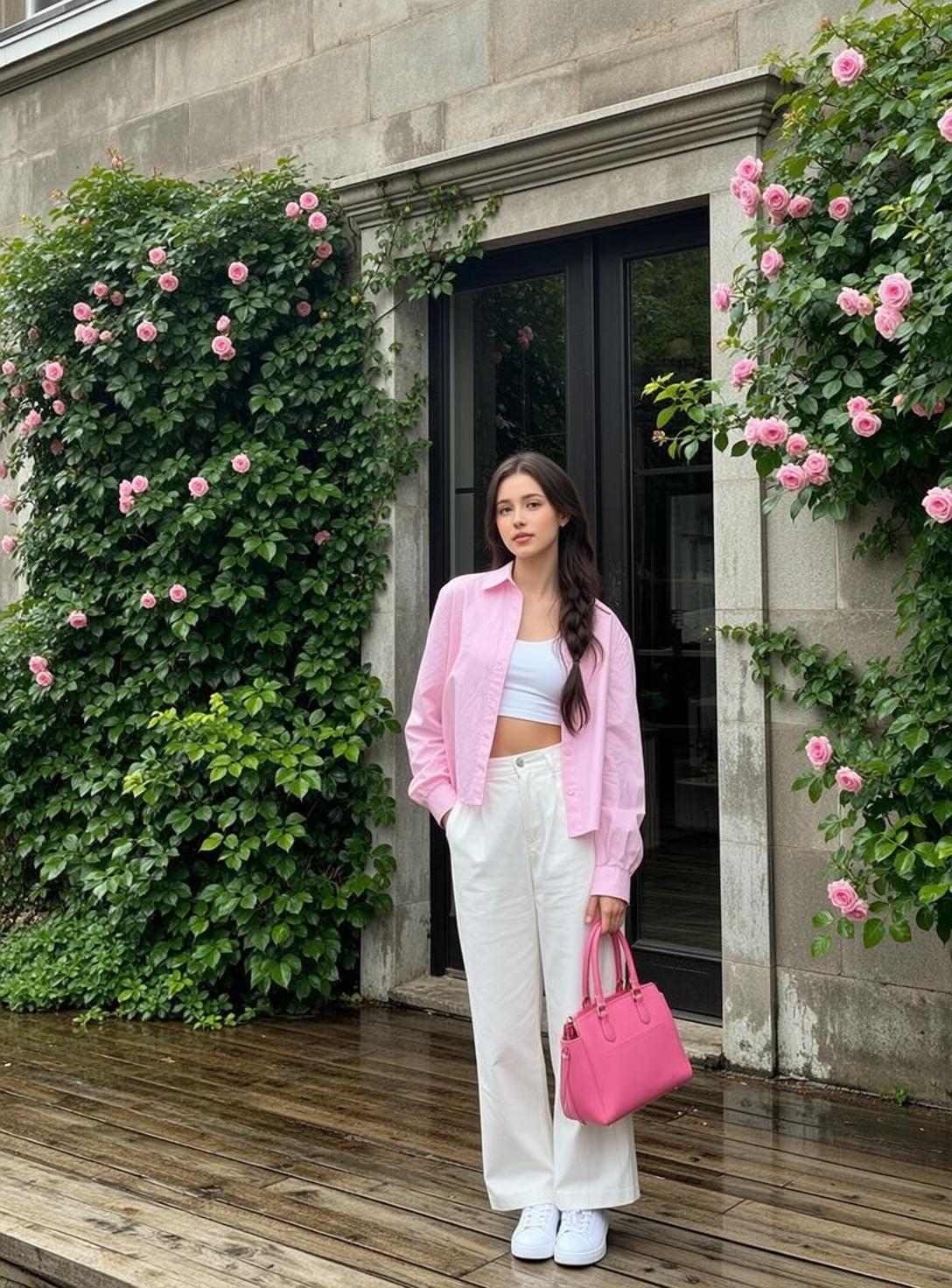 Pink Shirt Roses Entrance Look