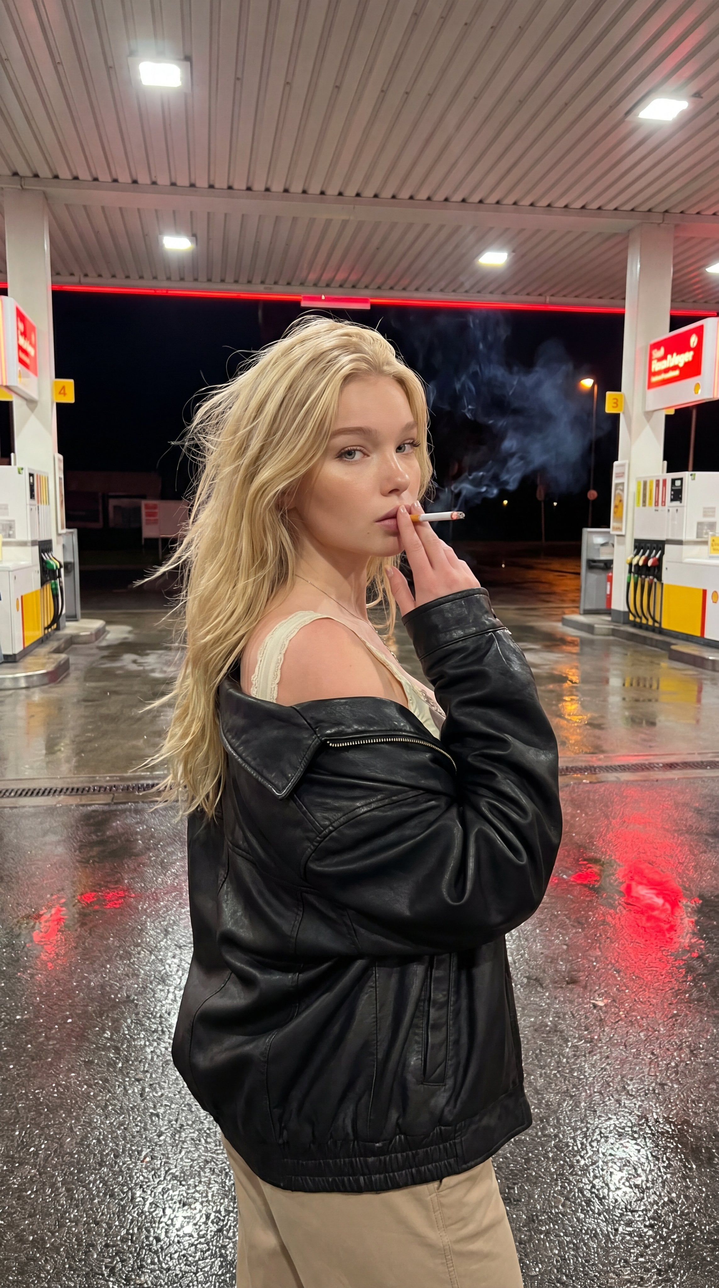 Night Gas Station Vertical Cinematic Street Fashion