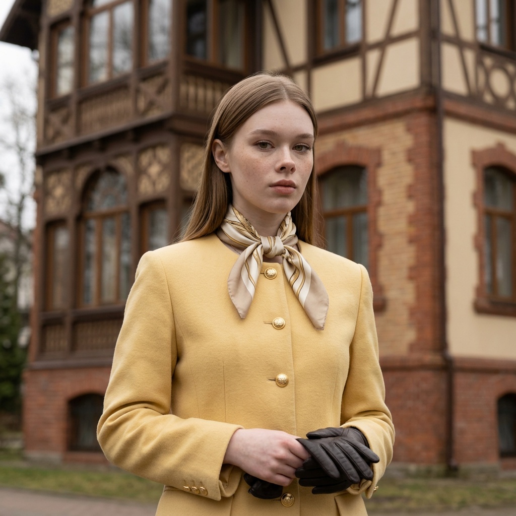Girl In Butter Wool Jacket Grace Kelly Style Villa Background