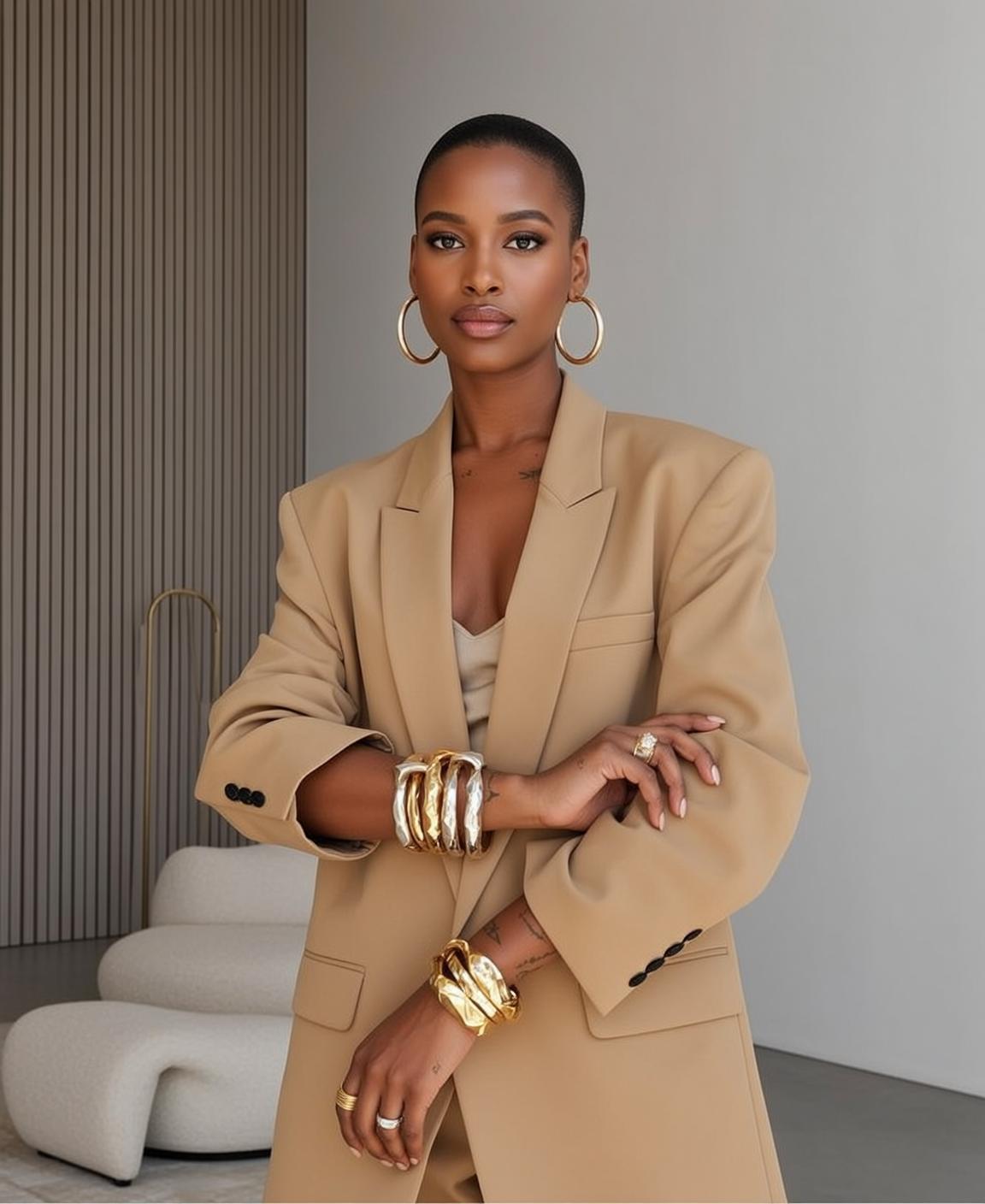 Luxury Short Dark Buzz Cut Tan Silk