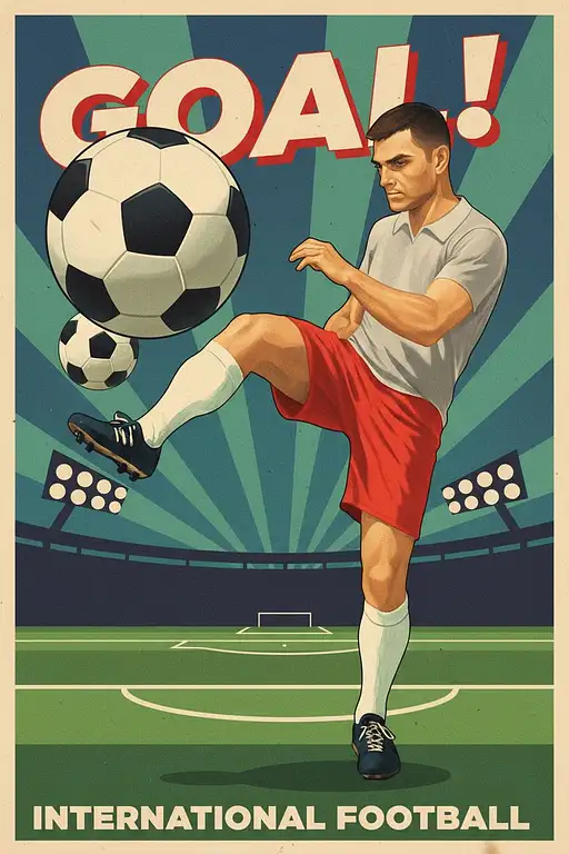 Poster Style Retro Sports Illustration Soccer Player Red Shorts Gray