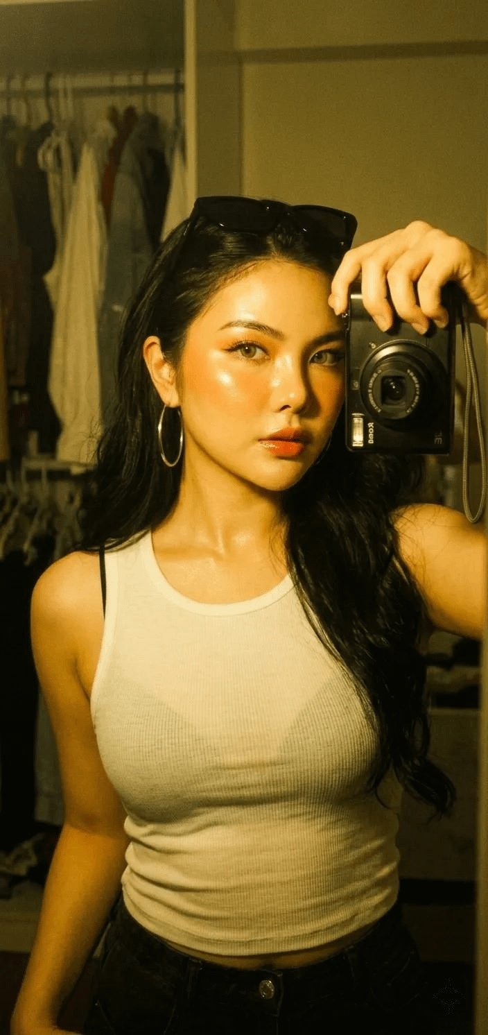 Y2k Digicam Mirror Selfie Dewy Skin Silver Hoops