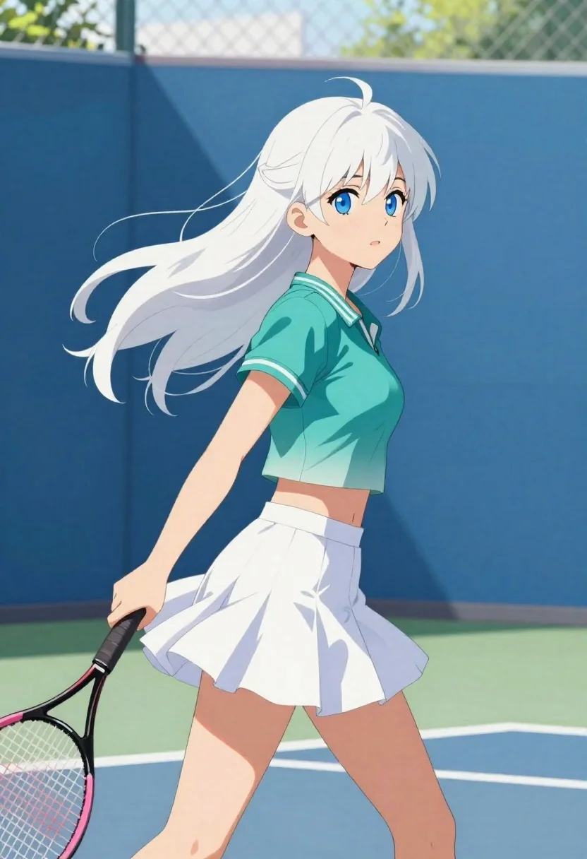 Dynamic Anime-style Illustration Female Tennis Player Standing Athletic Pose Outdoor reference photo