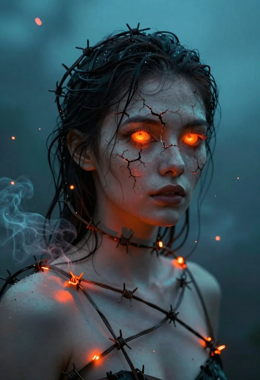 Digital Art Portrait Subject Pale-skinned Woman With Wet Dark Hair reference photo