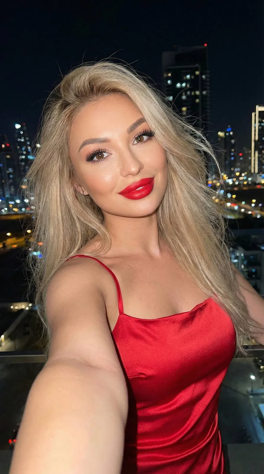Girl Red Dress City Night Flash