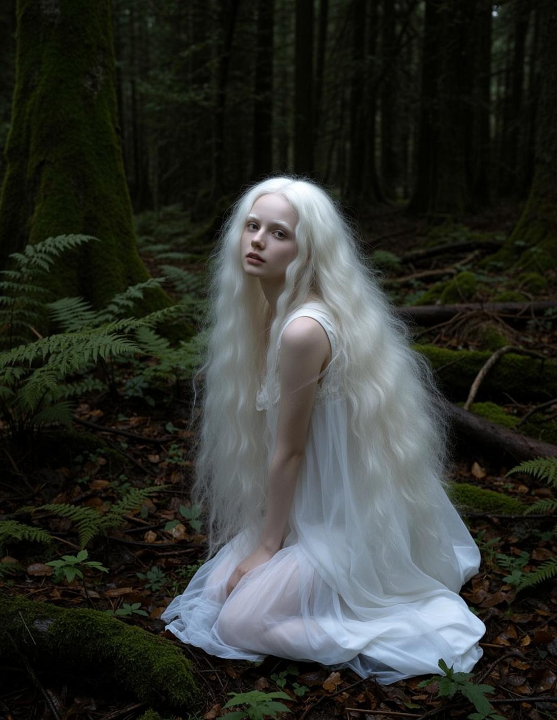 Ethereal Young Albinism Long Flowing White Hair