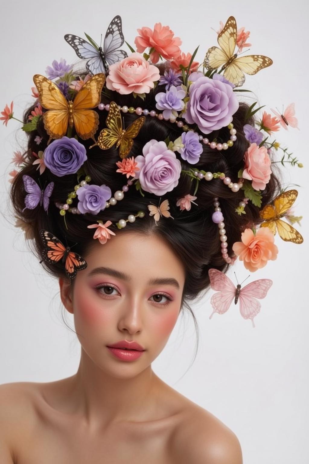 Woman With Flowers And Butterflies Studio