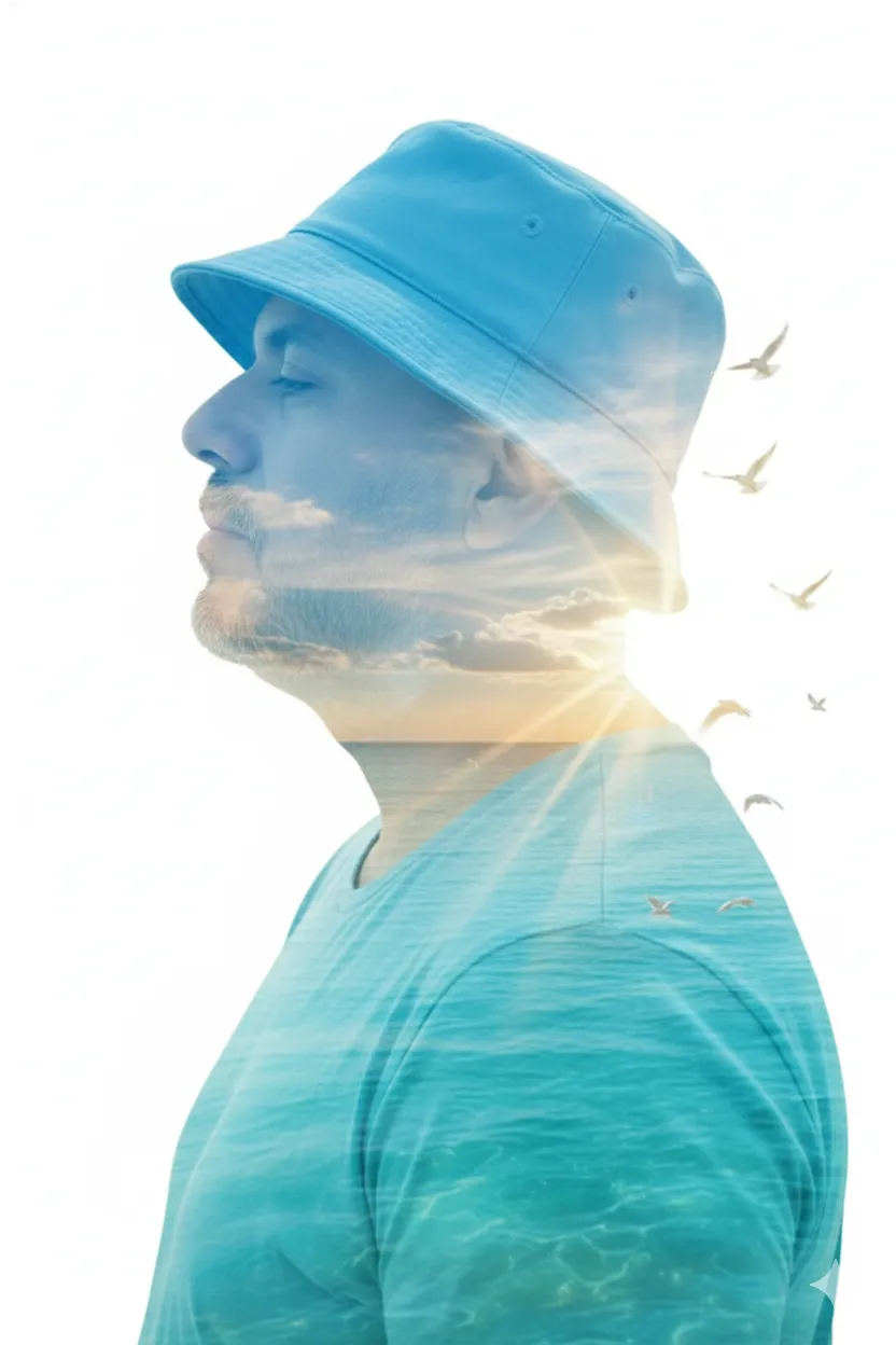 Double Exposure Man Ocean Sky Portrait