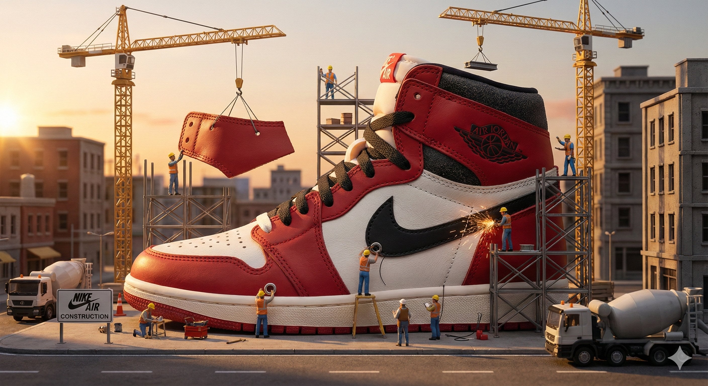 Giant Sneaker Building Under Construction Urban Job Site