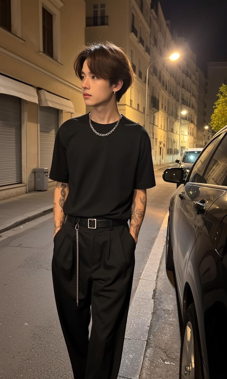 World Young Stands City Street Night His