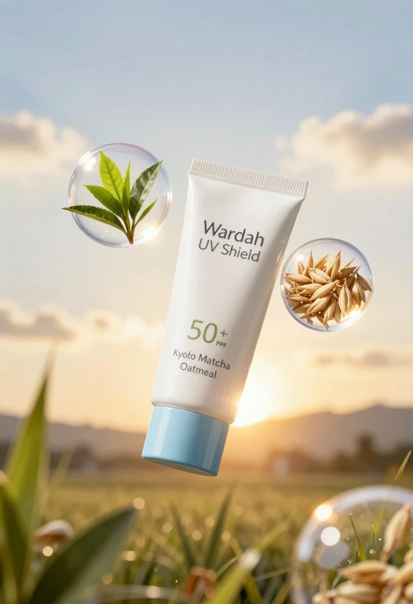 Floating White Tube Wardah Shield Sunscreen Serum With Blue Cap