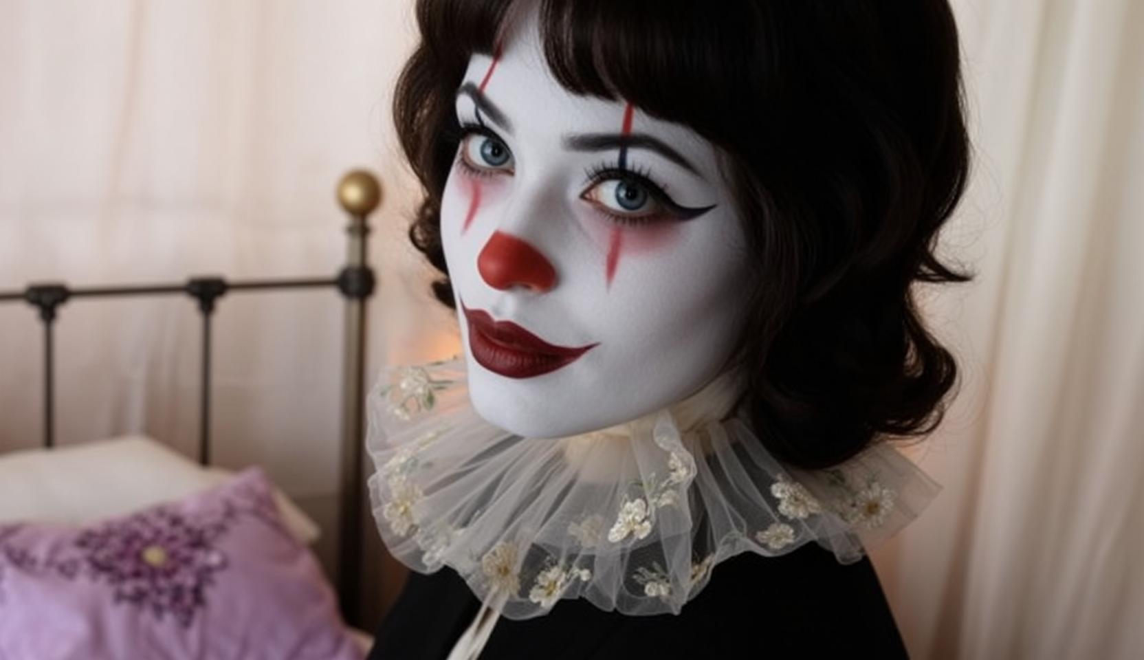 Black Floral Ruffle Clown Portrait
