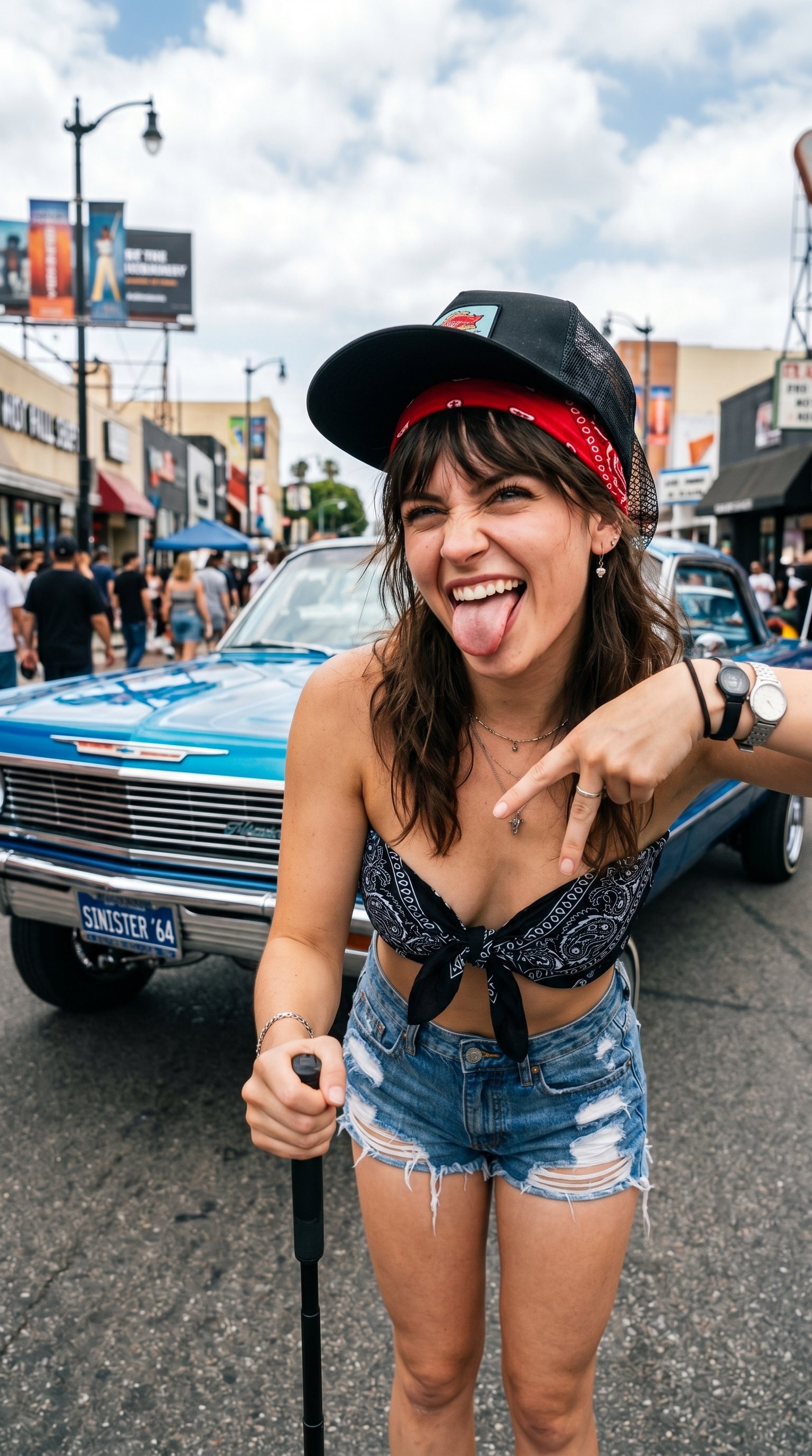 Playful Selfie Street Fashion Dynamic Pose