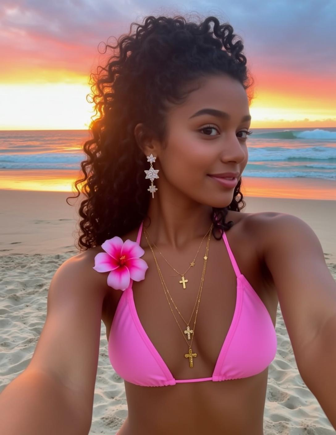 Vacation Young Dark Curly Pulled Tan Pink